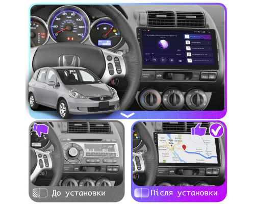 Штатная магнитола Lesko для Honda Fit I Manual AC 2001-2008 экран 9" 4/32Gb 4G Wi-Fi GPS Top