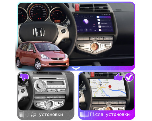 Штатная магнитола Lesko для Honda Jazz I 2001-2005 экран 9" 4/32Gb 4G Wi-Fi GPS Top