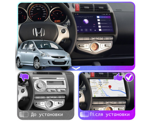 Штатная магнитола Lesko для Honda Jazz I Рестайлинг 2005-2008 экран 9" 4/32Gb 4G Wi-Fi GPS Top