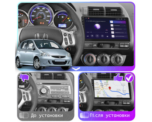 Штатная магнитола Lesko для Honda Jazz I Рестайлинг Manual AC 2005-2008 экран 9" 4/32Gb 4G Wi-Fi GPS Top