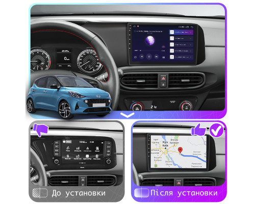 Штатная магнитола Lesko для Hyundai i10 III 2019-н.в. экран 9" 4/32Gb 4G Wi-Fi GPS Top