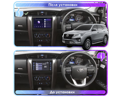 Штатная магнитола Lesko для Toyota Fortuner II Рестайлинг 2020-н.в. экран 9" 4/32Gb 4G Wi-Fi GPS Top