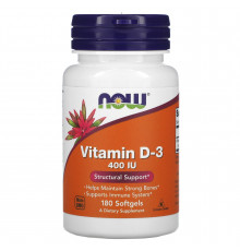Вітамін D3, Vitamin D-3, Now Foods, структурна підтримка, 10 мкг (400 МО), 180 гелевих капсул