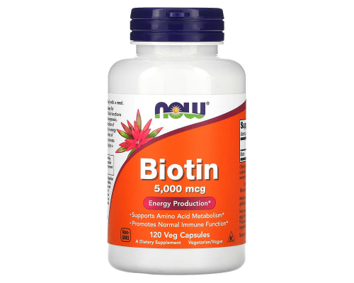 Біотин, Biotin, Now Foods, 5000 мкг, 120 вегетаріанських капсул