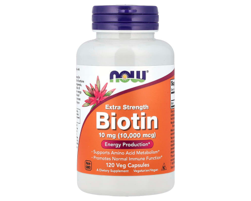 Біотин, Biotin, Now Foods, підвищена міцність, 10 мг (10000 мкг), 120 вегетаріанских капсул