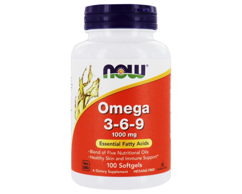 Омега 3 6 9, Omega 3-6-9, Now Foods, 1000 мг, 100 гелевих капсул