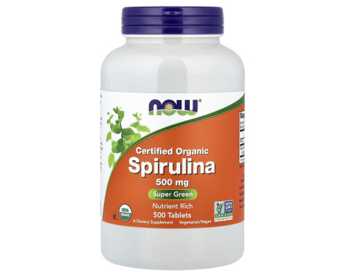 Спіруліна, Spirulina, NOW  Foods, сертифікована, органічна, 500 мг, 500 таблеток