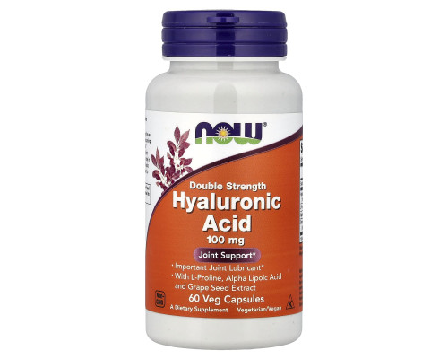 Гіалуронова кислота, Hyaluronic Acid, Now Foods, подвійна сила, 100 мг, 60 вегетаріанських капсул