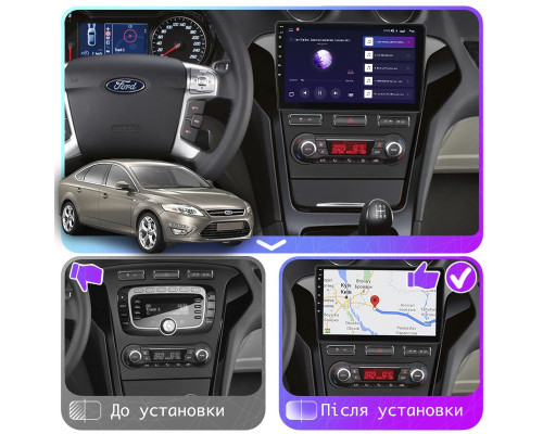 Штатная магнитола Lesko для Ford Mondeo IV Рестайлинг 2010-2014 экран 10" 6/128Gb 4G Wi-Fi GPS Top