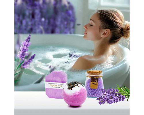 Подарочный набор Spa Gift Basket Set 01 8 предметов термостакан мыло бомбочка соль для ванны ароматическая свеча открытка резинка браслет Violet