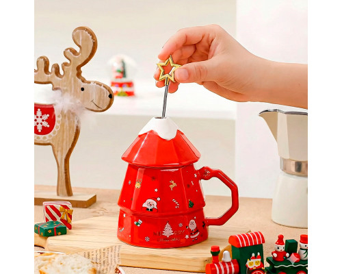 Рождественская чашка "Merry Christmass" Елка кружка в форме новогодней елки в подарочной упаковке Red