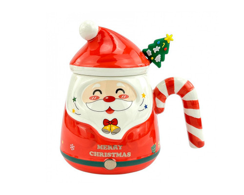 Рождественская чашка "Merry Christmass" Санта JJX001 кружка в форме Санты с ложечкой в подарочной упаковке Red