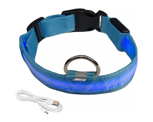 Светодиодный LED ошейник USB светящийся для собак и котов Blue S