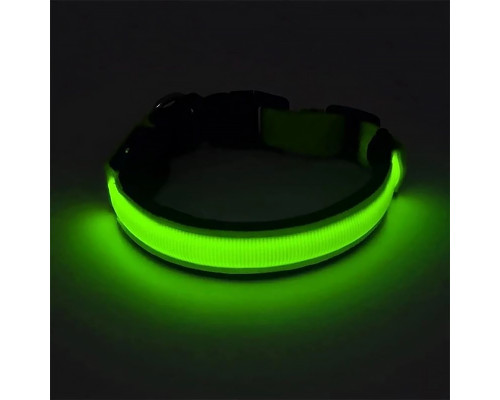 Светодиодный LED ошейник USB светящийся для собак и котов Green XS