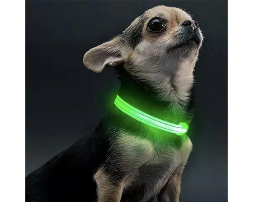 Светодиодный LED ошейник USB светящийся для собак и котов Green XS