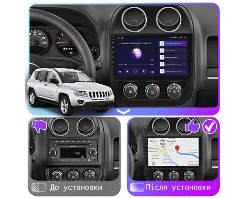 Штатная магнитола Lesko для Jeep Compass I Рестайлинг 2 2013-2016 экран 10" 6/128Gb 4G Wi-Fi GPS Top