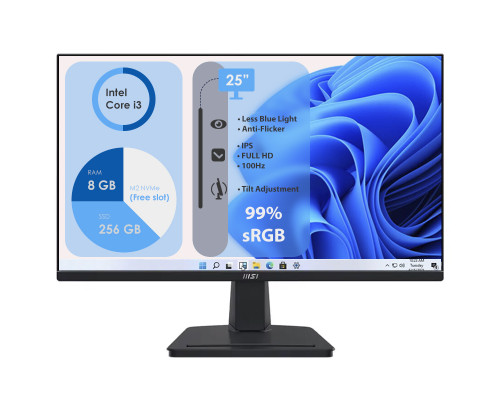 Моноблок Неттоп HP ProDesk 600 G3 s1151 (Core i3-6100T/ DDR4 8GB/ SSD256GB SATA/ Wi-Fi); Монітор 25" MSI PRO MP252 Black