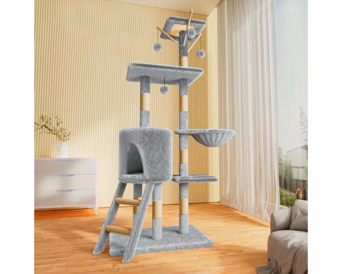 Домик когтеточка для кошек TM100 царапка с игровым комплексом 133 см Gray