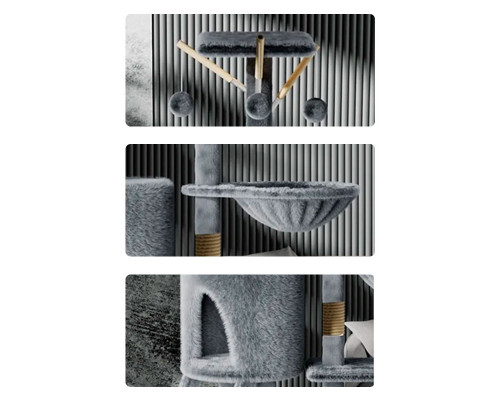 Домик когтеточка для кошек TM100 царапка с игровым комплексом 133 см Gray
