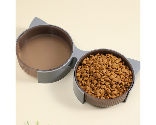 Миска Taotaopets 198807 для котов двойная с ушками Gray