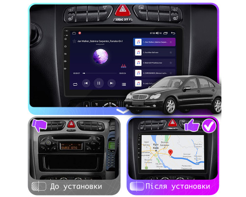 Штатная магнитола Lesko для Mercedes-Benz C-Класс II (W203) 2000-2004 экран 9" 4/64Gb CarPlay 4G Wi-Fi GPS Prime