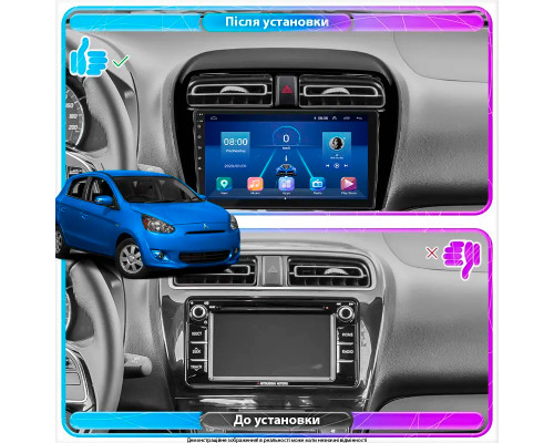 Штатная магнитола Lesko для Mitsubishi Mirage VI 2012-2015 экран 9" 6/128Gb 4G Wi-Fi GPS Top