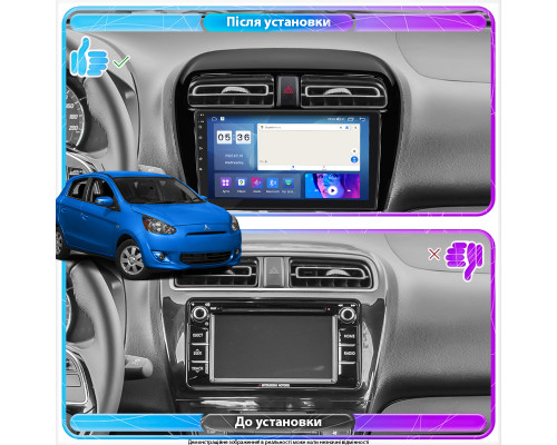 Штатная магнитола Lesko для Mitsubishi Mirage VI Рестайлинг 2 2019-н.в. экран 9" 2/32Gb CarPlay 4G Wi-Fi GPS Prime