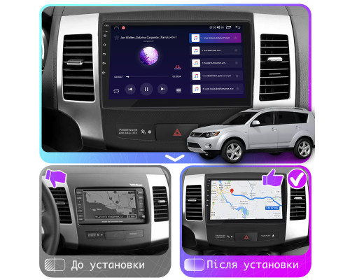 Штатная магнитола Lesko для Mitsubishi Outlander II 2005-2009 экран 9" 4/64Gb CarPlay 4G Wi-Fi GPS Prime
