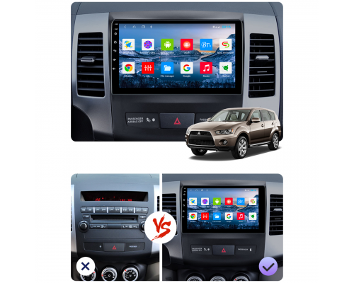 Штатная магнитола Lesko для Mitsubishi Outlander II Рестайлинг 2009-2013 экран 9" 2/32Gb Wi-Fi GPS Base