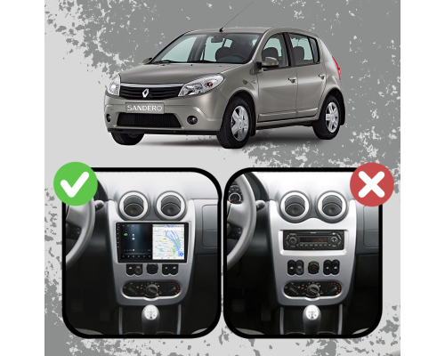 Штатная магнитола Lesko для Renault Sandero I 2009-2014 экран 9" 1/16Gb Wi-Fi GPS Base