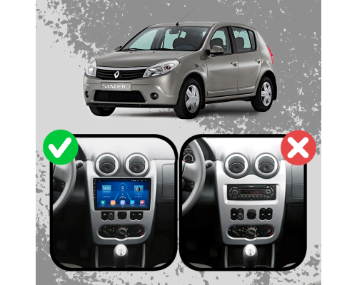 Штатная магнитола Lesko для Renault Sandero I 2009-2014 экран 9" 6/128Gb 4G Wi-Fi GPS Top