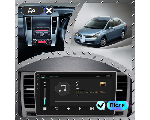 Штатная магнитола Lesko для Nissan Tiida I 2004-2012 экран 9" 2/32Gb Wi-Fi GPS Base