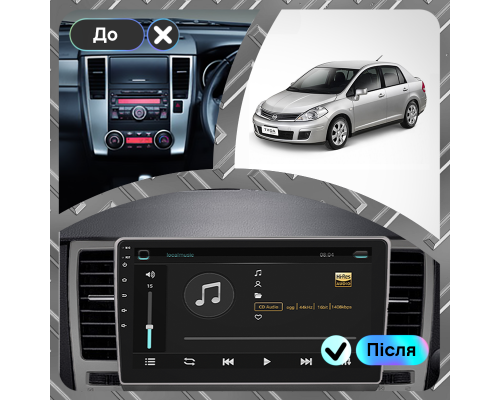 Штатная магнитола Lesko для Nissan Tiida I Рестайлинг 2010-2013 экран 9" 1/16Gb Wi-Fi GPS Base