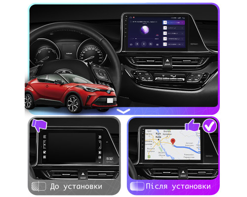 Штатная магнитола Lesko для Toyota C-HR I Рестайлинг 2019-н.в. экран 9" 4/64Gb CarPlay 4G Wi-Fi GPS Prime
