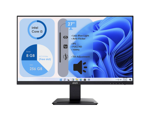 Моноблок Неттоп HP ProDesk 600 G3 s1151 (Core i3-6100T/ DDR4 8GB/ SSD256GB SATA/ Wi-Fi); Монітор 27" MSI PRO MP273A Black