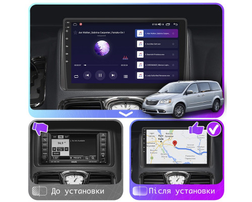 Штатная магнитола Lesko для Chrysler Voyager V Рестайлинг 2011-2016 экран 9" 2/32Gb Wi-Fi GPS Base