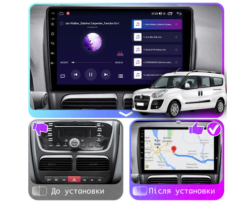 Штатная магнитола Lesko для Fiat Doblo II 2009-2015 экран 10" 4/64Gb CarPlay 4G Wi-Fi GPS Prime
