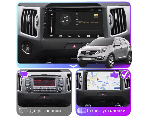 Штатная магнитола Lesko для Kia Sportage III Рестайлинг 2014-2016 экран 9" 2/32Gb CarPlay 4G Wi-Fi GPS Prime