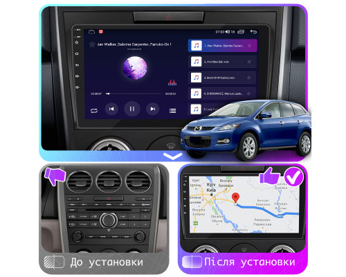 Штатная магнитола Lesko для Mazda CX-7 I 2006-2009 экран 9" 2/32Gb CarPlay 4G Wi-Fi GPS Prime
