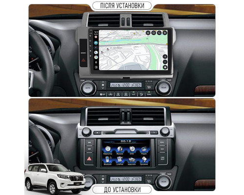 Штатная магнитола Lesko для Toyota Land Cruiser Prado 150 Series Рестайлинг 1 2013-2017 экран 10" 6/128Gb 4G Wi-Fi GPS Top