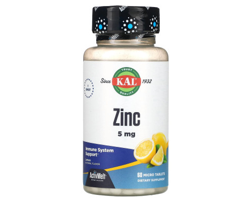 Цинк смак лимона, Zinc, KAL, 5 мг, 60 таблеток