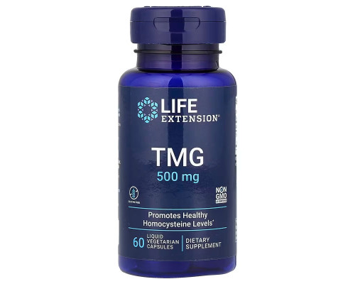 Триметилгліцин, TMG, Life Extension, 1000 мг, 60 рідких вегетаріанських капсул (500 мг у капсулі)