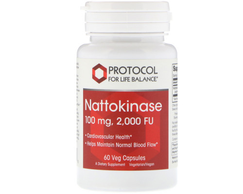 Наттокіназа, Nattokinase, Protocol for Life Balance, 100 мг, 60 капсул