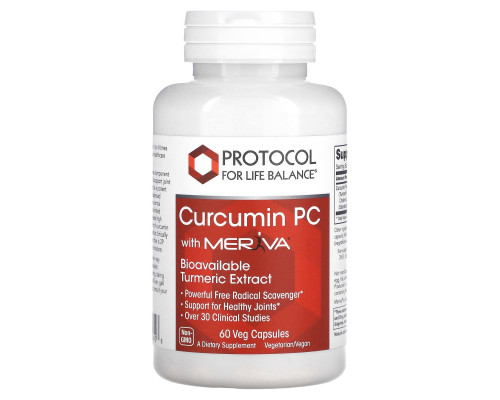 Фітосоми куркуміну, Curcumin PC With Meriva, Protocol for Life Balance, 500 мг, 60 вегетаріанських капсул
