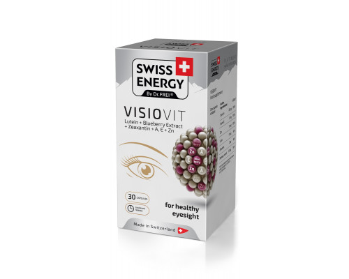 Підтримка зору та здоров'я очей, VISIOVIT Lutein+Blueberry+Extract+Zeaxanthin+AE+Zn, Swiss Energy, вітаміни, мінерали та каротиноїди, 30 капсул