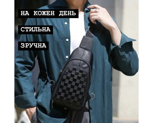 Чоловічий рюкзак на одне плече 18х31х6, шкіряний слінг, чорний