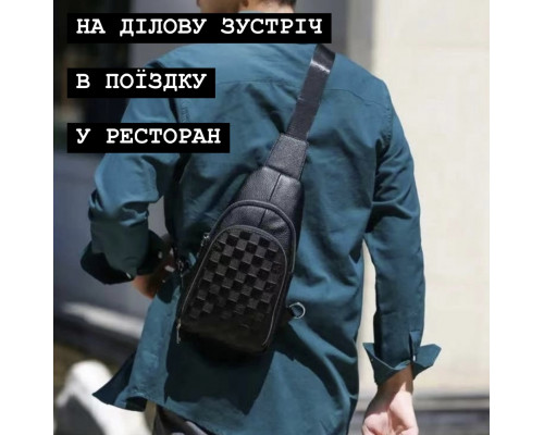 Чоловічий рюкзак на одне плече 18х31х6, шкіряний слінг, чорний
