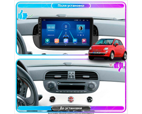 Штатная магнитола Lesko для Fiat 500 II 2007-2015 экран 9" 2/32Gb Wi-Fi GPS Base