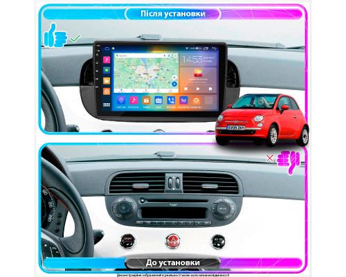 Штатная магнитола Lesko для Fiat 500 II 2007-2015 экран 9" 2/32Gb CarPlay 4G Wi-Fi GPS Prime