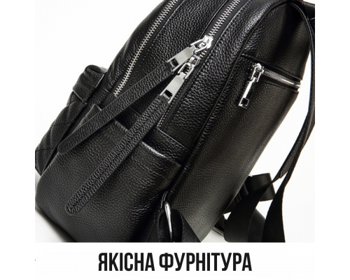 Жіночий шкіряний рюкзак міський 30х23х12, наплічник з натуральної шкіри, чорний